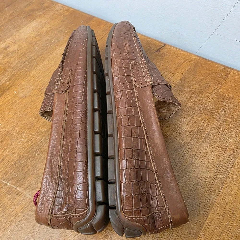 Born Mens Brown Croc Embossed Leather Driving Penny Loafers‎ CCELIA Size 9M